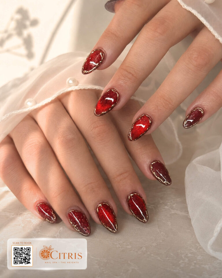High-gloss ruby gel manicure by Citris Nail Spa